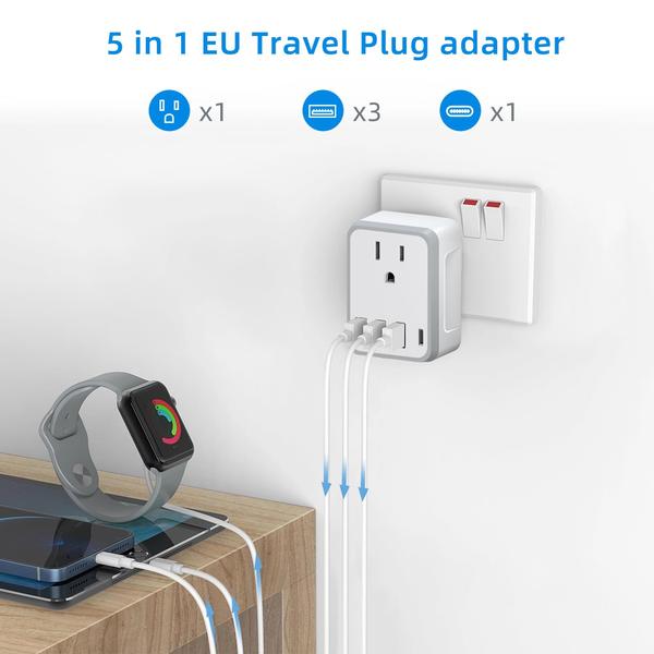 Imagem de Adaptador de tomada de viagem Yinleader USB C tipo C com tomada AC e 3 portas USB