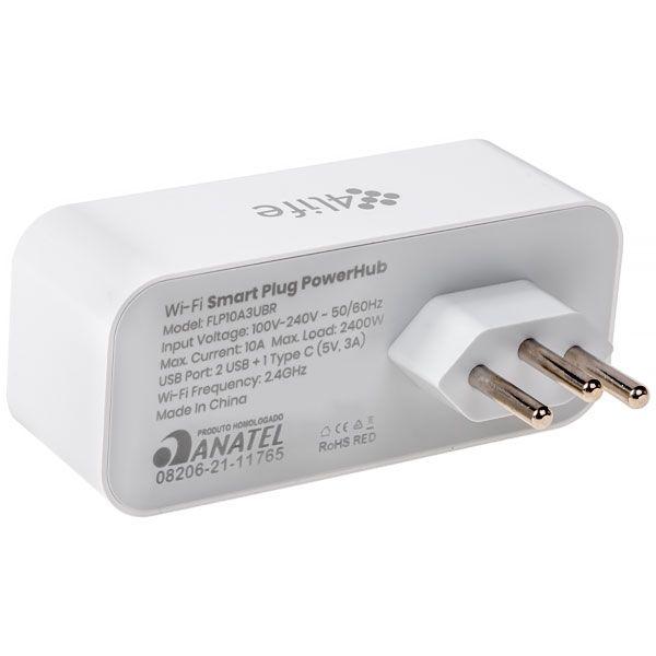 Imagem de Adaptador de Tomada Inteligente 4LIFE Smart Plug Powerhub FLP10A3UBR Wi-Fi Bivolt - Branco