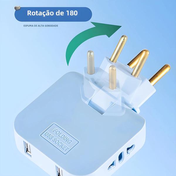 Imagem de Adaptador de Tomada Multifio Portátil 180° - Adaptador CA de Placa de Alimentação