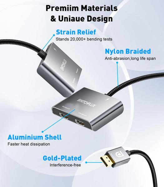 Imagem de Adaptador DisplayPort para HDMI duplo SWITCHFLUX 4K @60Hz 1 em 2 Saída