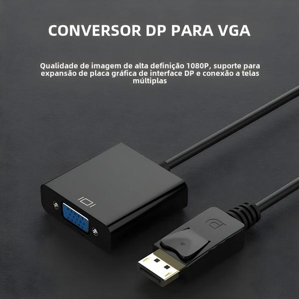 Imagem de Adaptador DisplayPort para VGA 1080p - Conversor Macho/Fêmea para Projetor, TV e Computador