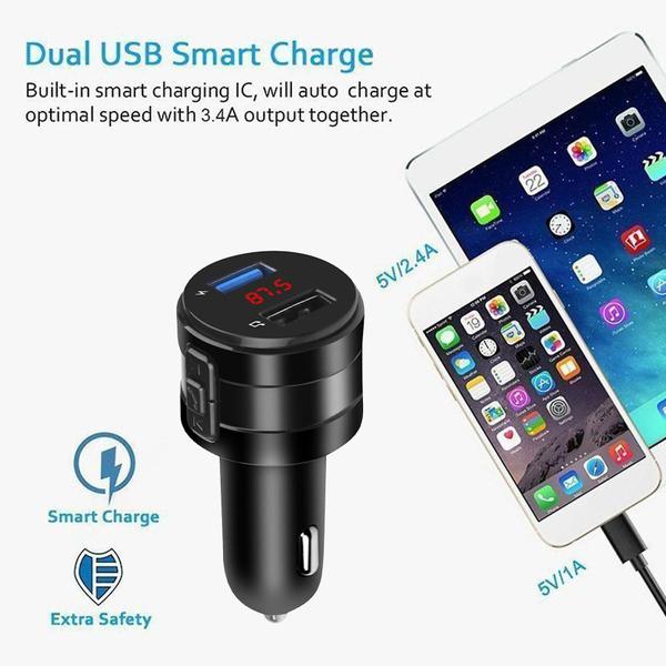 Imagem de Adaptador Dual Usb In-car Sem Fio Bluetooth Carregador Usb Rápido Mãos Livres Transmissor Bluetooth