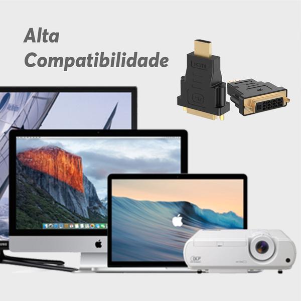 Imagem de Adaptador DVI HDMI conector Bi Direcional com contatos banhados para monitores CRT LED LCD digitais computadores desktop notebooks Laptop Projetor