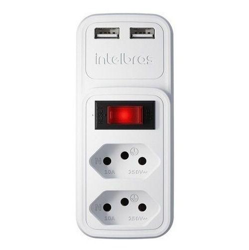 Imagem de Adaptador eletrico branco 2 tomadas usb - eac 202 - intelbras