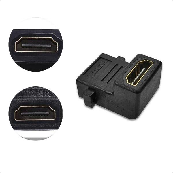 Imagem de Adaptador Emenda Hdmi Fêmea X Fêmea L 90º Graus Plug Painel