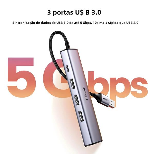 Imagem de Adaptador Ethernet USB 3.0 1000/100 Mbps com Hub RJ45 - para Laptop, PC, Xiaomi Mi Box e Macbook