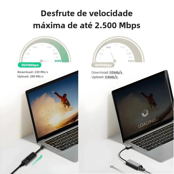 Imagem de Adaptador Ethernet USB 3.0 de Alta Velocidade (2500Mbps) - RJ45 para PC