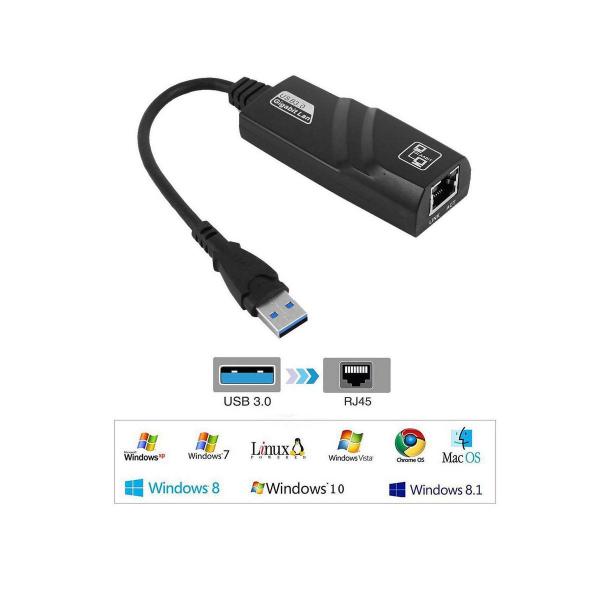 Imagem de Adaptador Ethernet Usb 3.0 Gigabit 10/100/1000 Pc Compativel  Ps4 Xbox Marca - Dacar