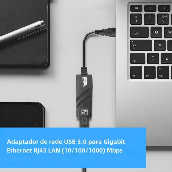 Imagem de Adaptador Ethernet USB 3.0/Type-C - 10/100/1000Mbps - RJ45 para PC, Macbook e Laptop