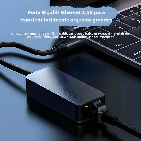 Imagem de Adaptador Ethernet USB-C 2.5G - 2500Mbps, RJ45, Hub USB 3.0 para Windows/Mac