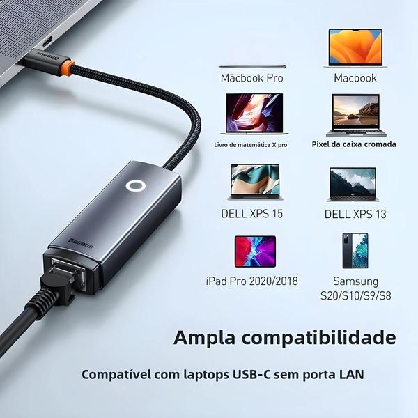 Imagem de Adaptador Ethernet USB-C Gigabit Baseus - Alumínio para MacBook Pro e Laptops