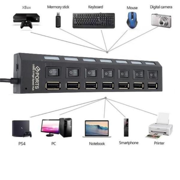 Imagem de Adaptador Extensor Hub Usb 7 Portas Para Pc Computador