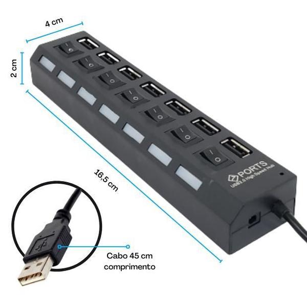 Imagem de Adaptador Extensor Hub Usb 7 Portas Para Pc Computador