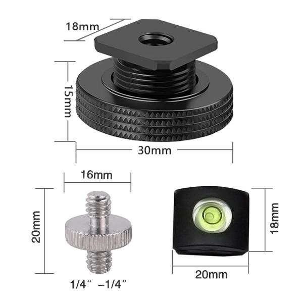 Imagem de Adaptador Gecic 1/4 Female Thread para Hot Shoe com nível de bolha