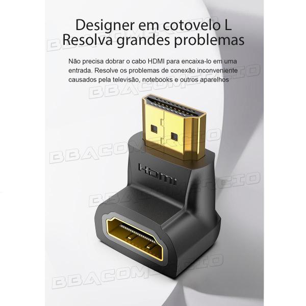 Imagem de Adaptador Hdmi Cotovelo - 270º Macho X Fêmea 2.0 Tv Painel