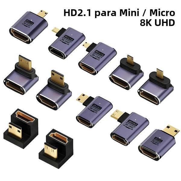 Imagem de Adaptador HDMI De Ângulo Reto De 90 270 Graus Conversor Macho Para Fêmea 8K HD Mini Micro HDMI