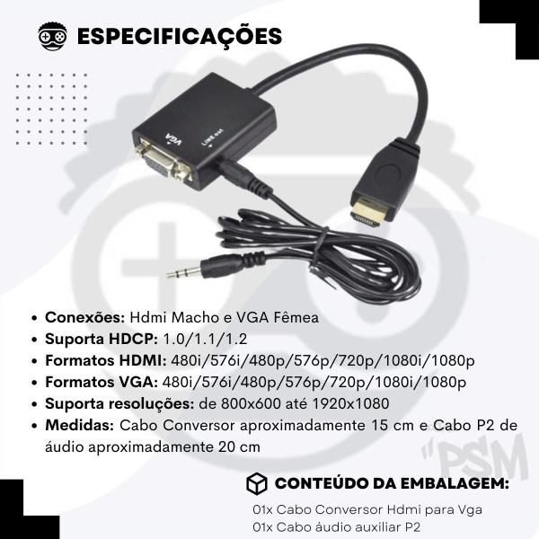 Cable Vga Macho Adaptador De Vga Para Hdmi Funciona CABO HDMI VGA
