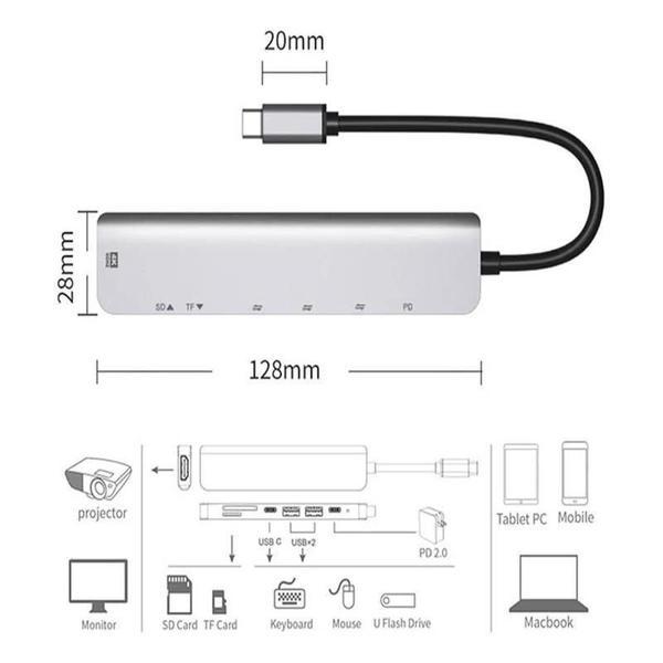 Imagem de Adaptador Hub 4K Tipo C Multifuncional 7 Em 1 Para HDMI/ USB/SD Card Compacto e Portátil