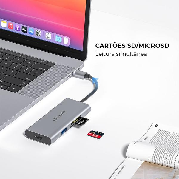 Imagem de Adaptador Hub 7 Em 1 Com Usb 3.0 5 Gbps Usb-c Hdmi Cartão Sd Micro Notebook Tablet Smartphone