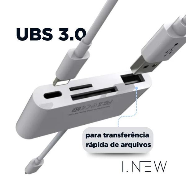 Imagem de Adaptador HUB cabo OTG porta lightning com 4 entradas Para iPad 5ª 6ª  7ª 8ª e iPad 9ª ( lê cartão de memória SD e MICRO SD pendrive teclado e mouse)