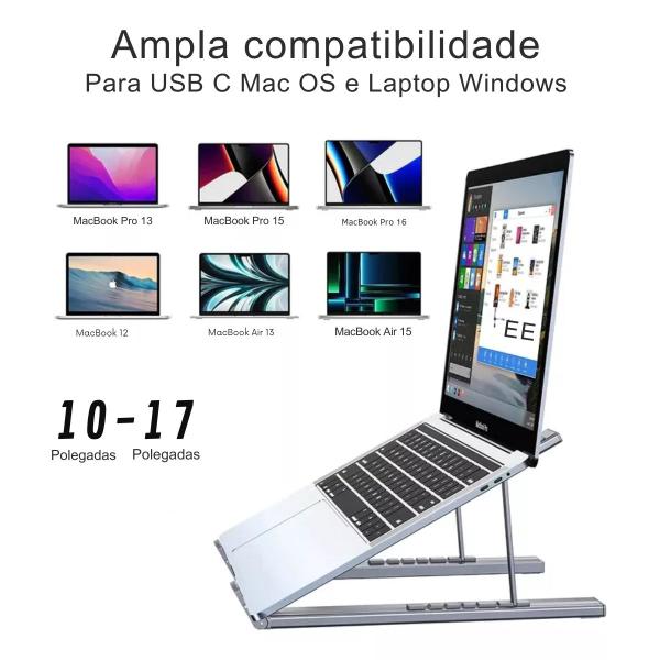 Imagem de Adaptador HUB DAPON 7IN1 USB-C e Suporte para Laptop M48 cinza