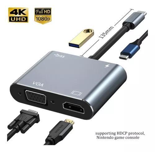 Imagem de Adaptador Hub Tipo C 4 Em 1 Hdmi Vga 5gbps Usb3.0