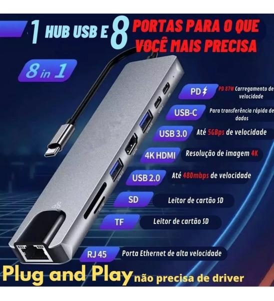 Imagem de Adaptador Hub Tipo C Air M1 M2 Pro 8 Em 1 Usb-c Hdmi 4k