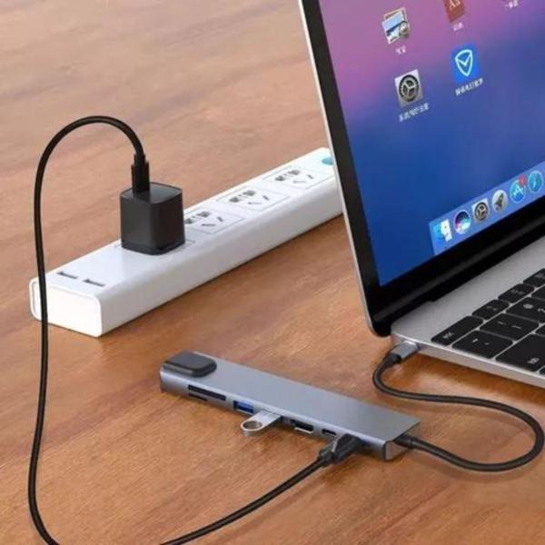 Imagem de Adaptador Hub Tipo C Air M1 M2 Pro 8 Em 1 Usb-c Hdmi 4k