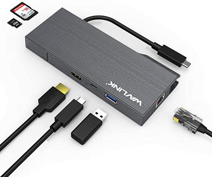 Imagem de Adaptador HUB USB-C, 7 em 1, com HDMI, USB 3.0, USB-C, RJ45, Micro SD/SD, UHP3406 Wavlink