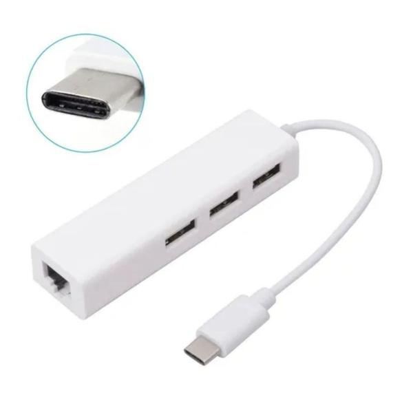 Imagem de Adaptador Hub USB-C com Ethernet 100 mbps e 3 portas USB 2.0