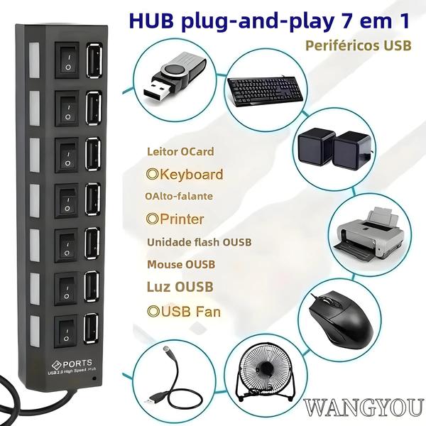 Imagem de Adaptador Hub USB Multiportas 2.0 - Extensor de Energia para PC e Laptop