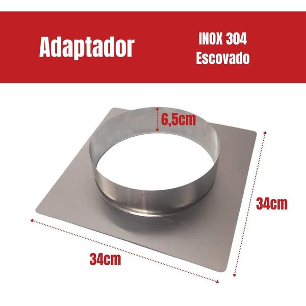 Imagem de Adaptador Inox 304 Duto 10 Polegadas 34x34 - Churrasqueiras