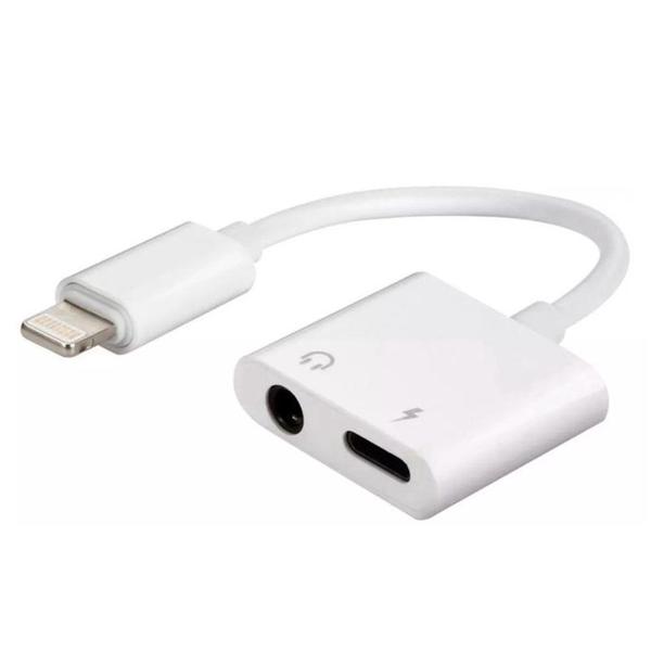 Imagem de Adaptador iPhone Dual P2 + Lightning Carrega Com Fone 3.5mm