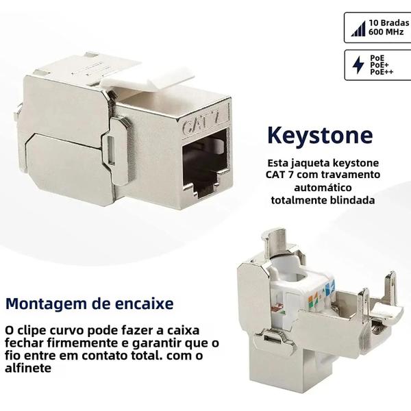 Imagem de Adaptador Keystone RJ45 Cat6a/Cat7 Sem Ferramentas - Conector para Cabos 22-26 AWG