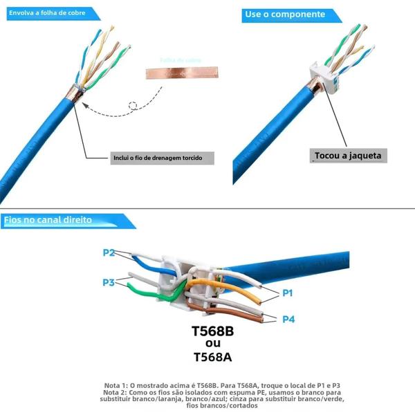 Imagem de Adaptador Keystone RJ45 Cat6a/Cat7 Sem Ferramentas - Conector para Cabos 22-26 AWG