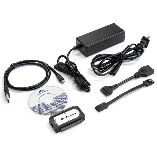 Imagem de Adaptador Kingwin USI-2535 USB 2.0 para SATA/IDE para discos rígidos de 2,5 polegadas, 3,5 polegadas e 5,25 polegadas com backup de um toque, fonte de