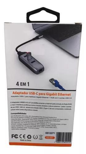 Imagem de Adaptador Lan Rj45 5 Em 1 Tipo C P/ Usb 3.0 4k Internt