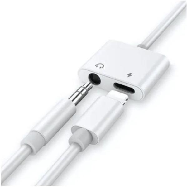 Imagem de Adaptador Lightning  F2 em 1 P2 + Lightning Carrega Com Fone 3.5mm