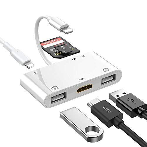 Imagem de Adaptador lightning hub iPad, 6-em-1 Lightning para HDMI Digital AV Converter, TF & SD Card Reader, Adaptador de Câmera USB, Entrega de Energia Compatível com iPhone, iPad e mais dispositivos USB