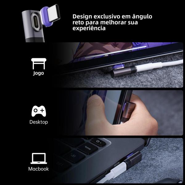 Imagem de Adaptador Magnético De Ângulo Reto USB C Macho Para Fêmea 240W 90 Graus PD30 Extensor Tipo C De