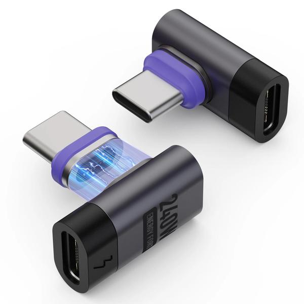 Imagem de Adaptador Magnético De Ângulo Reto USB C Macho Para Fêmea 240W 90 Graus PD30 Extensor Tipo C De