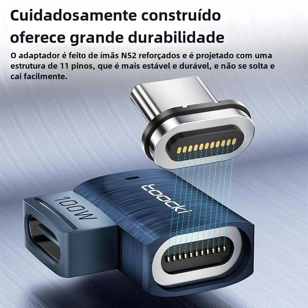 Imagem de Adaptador Magnético USB-C OTG para Tipo-C - 100W, Carregamento Rápido 5Gbps