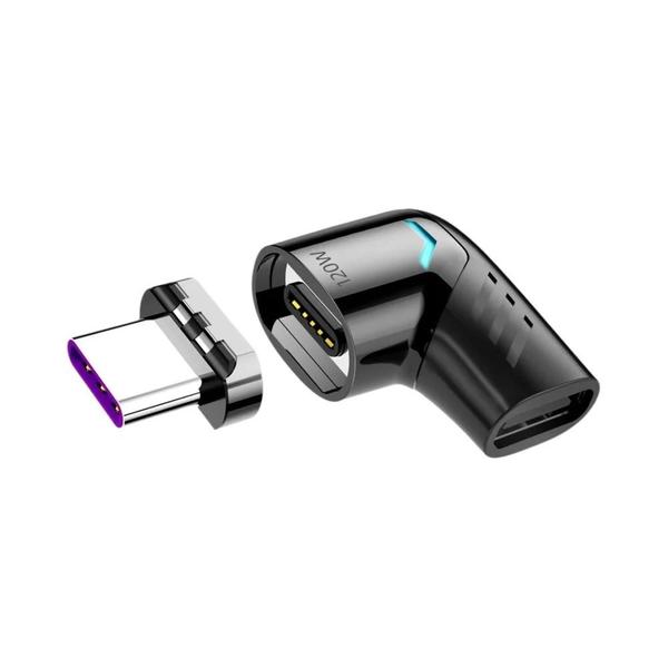 Imagem de Adaptador Magnético USB-C para Tipo-C 120W - Carregamento Rápido com Conector em Ângulo Reto