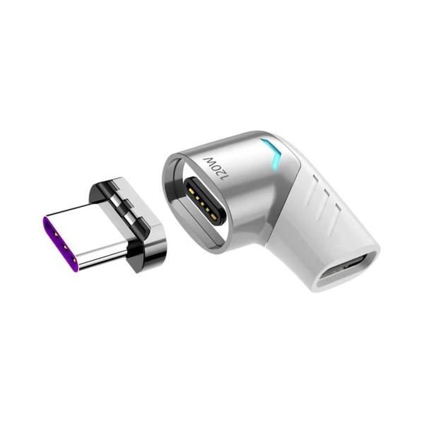 Imagem de Adaptador Magnético USB-C para Tipo-C 120W - Carregamento Rápido com Conector em Ângulo Reto