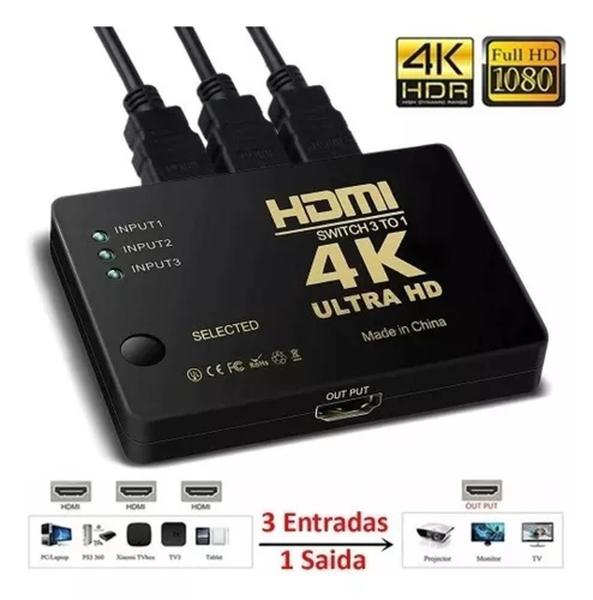 Imagem de Adaptador Multiplicador Hub Switch Hdmi 3x1 Splitter 3d 4k