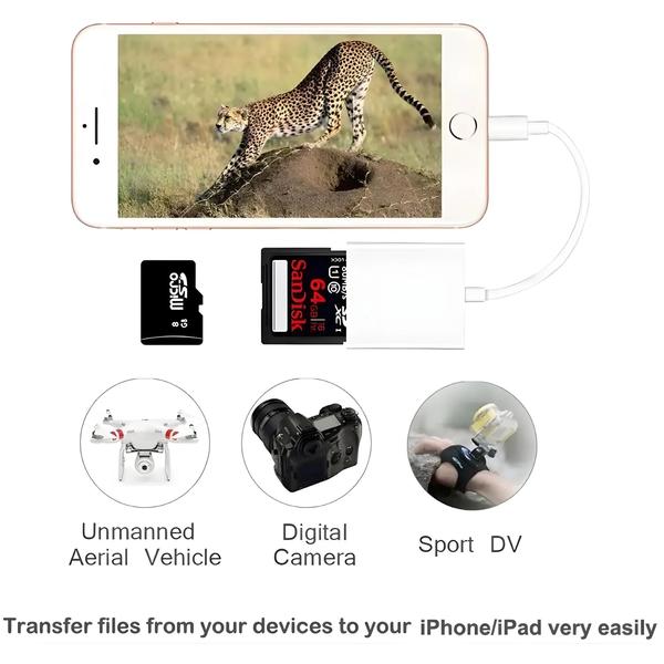 Imagem de Adaptador OTG 2 em 1 para Apple - Leitor de Cartão SD e TF de Alta Velocidade