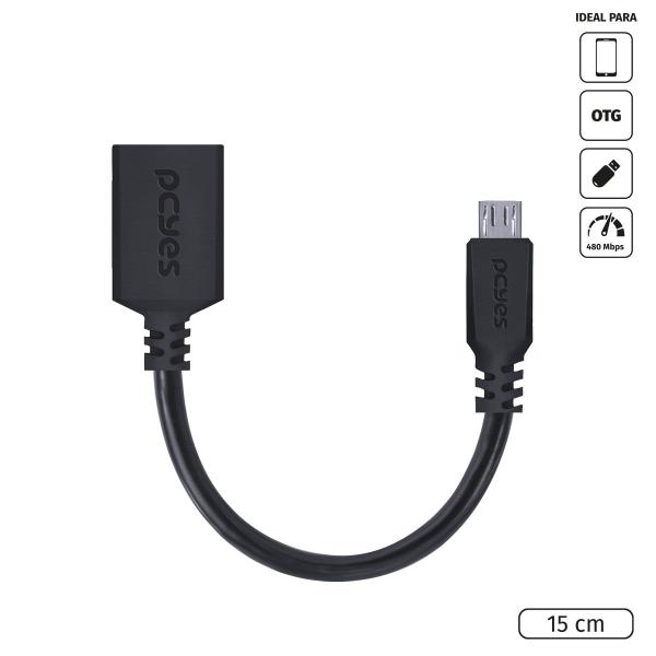 Imagem de Adaptador OTG Micro USB para USB 2.0 15CM Preto Conexão com Celulares Smartphones Tablets - PAMUP-15