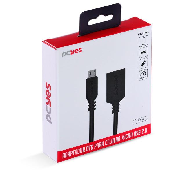 Adaptador OTG Micro USB para USB 2.0 15CM Preto Conexão com Celulares Smartphones Tablets - PAMUP-15 - PCYES Imagem de Adaptador OTG Micro USB para USB 2.0 15CM Preto Conexão com Celulares Smartphones Tablets - PAMUP-15