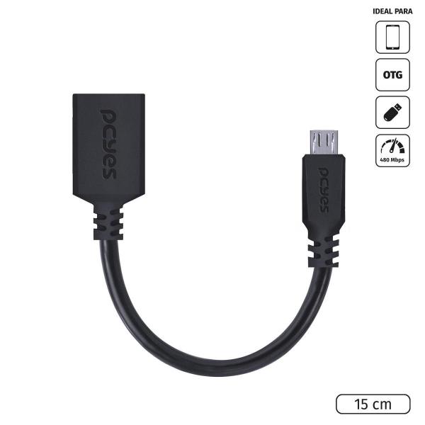 Imagem de Adaptador Otg Micro Usb Para Usb 2.0 15Cm Preto