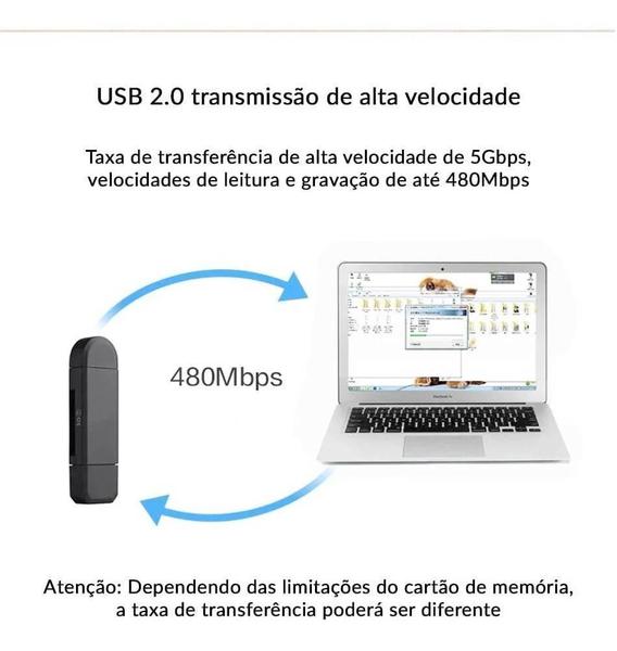 Imagem de Adaptador Otg Tipo C Leitor De Cartão Sd E Micro Sd Preto